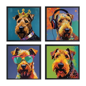 walisischer Terrier Kunstdruck, walisischer Terrier Poster, walisischer Terrier Wandkunst (4er-Set) Ungerahmt.