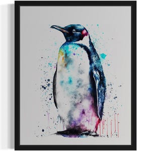 Penguin Bird Watercolor Art Print, Wall Art Poster, Original Paint Artwork, Artwork Decor