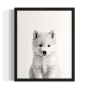 Artic Wolf Animal Black and White Poster Art Print, Living Room Wall Art Poster, Original Paint Artwork, Artwork Decor