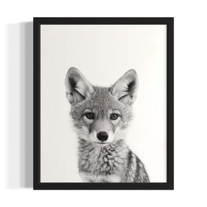 Impression d&#39;art animal coyote noir et blanc, affiche d&#39;art mural salon, oeuvre de peinture originale, oeuvre de décoration