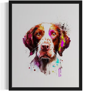 Impressão de arte em aquarela de cachorro Brittany, pôster de arte de parede, arte de pintura original, decoração de arte