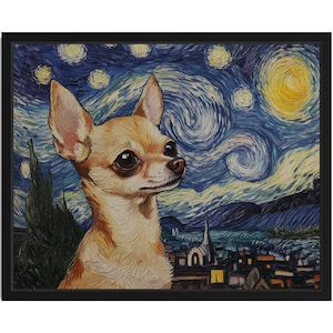 Chihuahua Dog Starry Night Art Print, Wall Art Poster, Original Paint Artwork, Artwork Decor