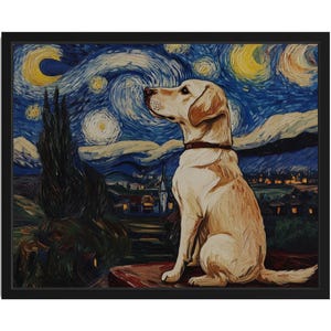 Labrador Retriever Dog Starry Night Art Print, Wall Art Poster, Original Paint Artwork, Artwork Decor