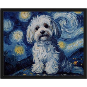 Havanese Dog Starry Night Art Print, Wall Art Poster, Original Paint Artwork, Artwork Decor