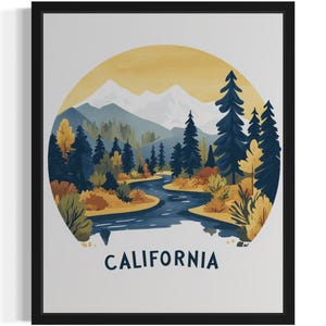カリフォルニア州の風景アートプリント、ウォールアートポスター、オリジナルペイントアートワーク、アートワーク装飾
