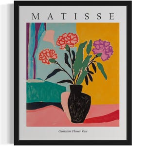 Carnation Flower Vase Matisse Flower Art Print, Wall Art Poster, Original Paint Artwork, Artwork Decor