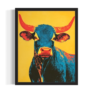 Bull Pop Art Poster Art Print, Living Room Wall Art Poster, Original Paint Artwork, Artwork Decor