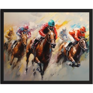 Impresión de arte abstracto de carreras de caballos, póster de arte de pared, obra de arte de pintura original, decoración de obras de arte