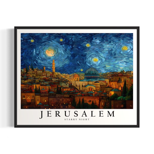 Jerusalem Starry Night Art Print, Van Gogh Jerusalem Poster Wall Art, Original Jerusalem Painting Decor