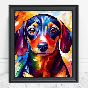 Dackel Kunstdruck Dackel Hund Portrait Malerei Druck Poster, Original Farbe Kunstwerk, Hund abstrakte Wandkunst, Hundeliebhaber Geschenk