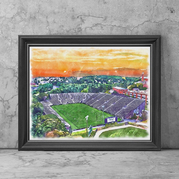 Holy Cross Crusaders - Fitton Field Stadium Watercolor Art Print, Original Paint Sketched Artwork Photo, College of the Holy Cross