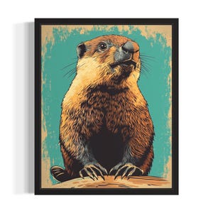 Beaver Pop Art Poster Art Print, Living Room Wall Art Poster, Original Paint Artwork, Artwork Decor