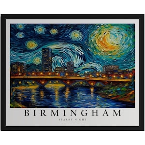 Birmingham Alabama Starry Night Art Print, Wall Art Poster, Original Paint Artwork, Artwork Decor