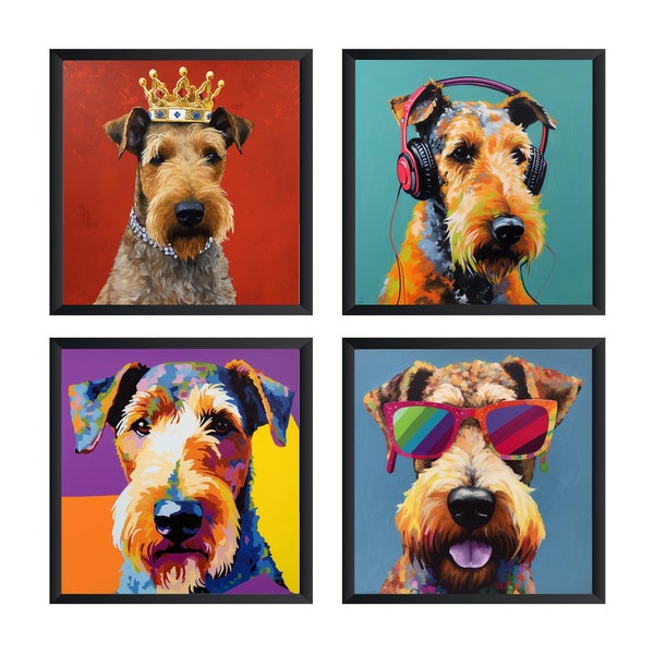 Airedale Terrier Art Print, Airedale Terrier Poster, Airedale Terrier Wall Art (Ensemble de 4) Sans cadre.