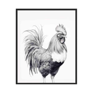 Rooster Black and White Animal Art Print, Wall Art Poster, Original Paint Artwork, Artwork Decor