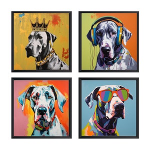 Great Dane Art Print, Great Dane Poster, Great Dane Wall Art (Set of 4) Unframed.