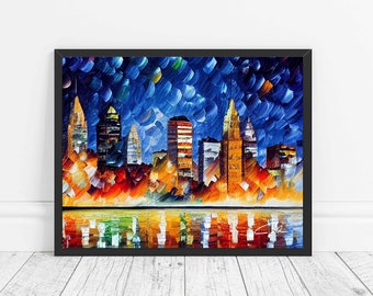 Cincinnati Ohio Skyline Art Print  Cincinnati Painting Wall Art, Original Cincinnati City Artwork Decor, Abstract Painting