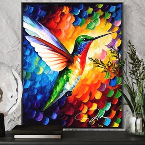 Colorful Hummingbird Art Print  Hummingbird Painting Print Poster, Original Paint Artwork, Bird Wall art, Bird Lover Gift