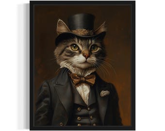 Victorian Portrait Cat Art Print, Wall Art Poster, Original Paint Artwork, Artwork Decor