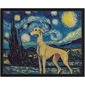 Whippet Dog Starry Night Art Print, Wall Art Poster, Original Paint Artwork, Artwork Decor