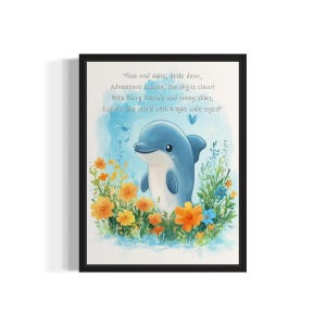 Dolphin Animal Poem Nursey Art Print, Wall Art Poster, Original Paint Artwork, Artwork Decor