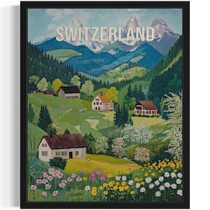 Switzerland Europe Scenery Art Print, Wall Art Poster, Original Paint Artwork, Artwork Decor