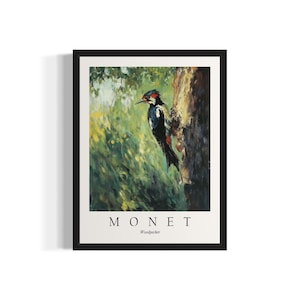 Woodpecker Bird Monet Art Print, Wall Art Poster, Original Paint Artwork, Artwork Decor