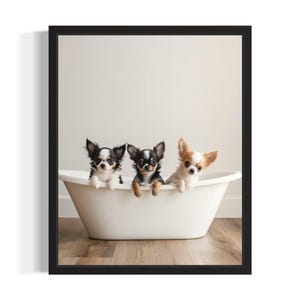 Chihuahua Puppies in Bathtub Poster Art Print, Bathroom Wall Art Poster, Original Paint Artwork, Artwork Decor