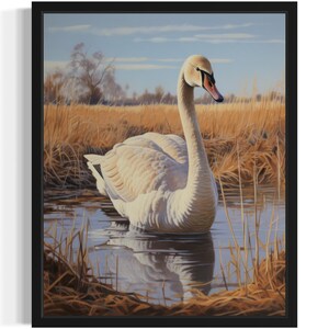 Impresión artística de aves acuáticas Tundra Swan, póster de arte de pared, obra de arte de pintura original, decoración de obras de arte