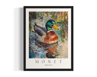 Mallard Duck Bird Monet Art Print, Wall Art Poster, Original Paint Artwork, Artwork Decor