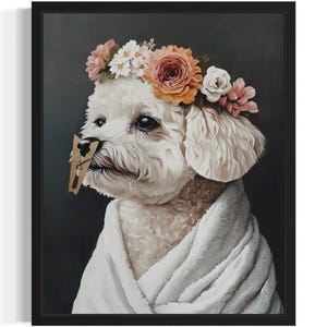 Bichon Frise Dog Funny Restroom Art Print, Bathroom Wall Art Poster, Original Paint Artwork, Artwork Decor
