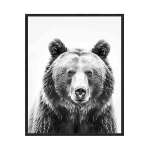 Brown Bear Black and White Animal Art Print, Wall Art Poster, Original Paint Artwork, Artwork Decor