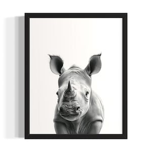 Rhinoceros Animal Black and White Poster Art Print, Living Room Wall Art Poster, Original Paint Artwork, Artwork Decor