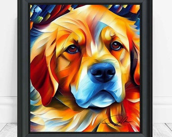 Golden Retriever Art Print   Golden Retriever Portrait Painting Print Poster, Original Paint Artwork, Dog Abstract Wall art, Dog Lover Gift