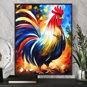 Abstract Rooster Chicken Art Print  Rooster Painting Print Poster, Original Paint Artwork, Rooster Wall art, Rooster Lover Gift
