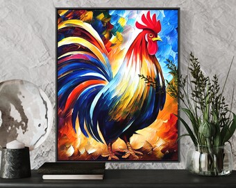 Abstrakcyjny kogut, kurczak, sztuka, wydruk, kogut, malarstwo, wydruk, plakat, oryginalne dzieło sztuki, sztuka ścienna koguta, prezent dla miłośnika koguta
