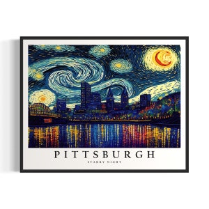 Pittsburgh Starry Night Art Print, Van Gogh Pittsburgh Poster Wall Art, Original Pittsburgh Painting Decor