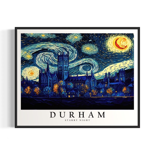 Durham Starry Night Art Print, Van Gogh Durham Poster Wall Art, Original Durham Painting Decor