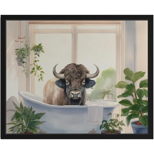 Bizonhond in bad Art Print, badkamer muurkunstposter, originele verfkunstwerken, artwork decor