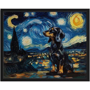 Dackel Hund Sternennacht Kunst Druck, Wand Kunst Poster, Original Kunstwerk, Kunstwerk Dekor