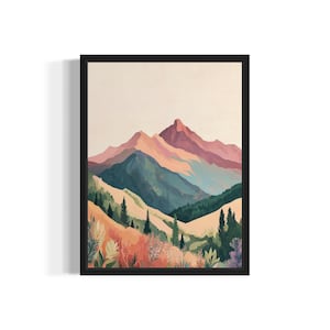 Mountains Abstract Boho Art Print Poster, Original Artwork Painting, Bathroom Prints Decor