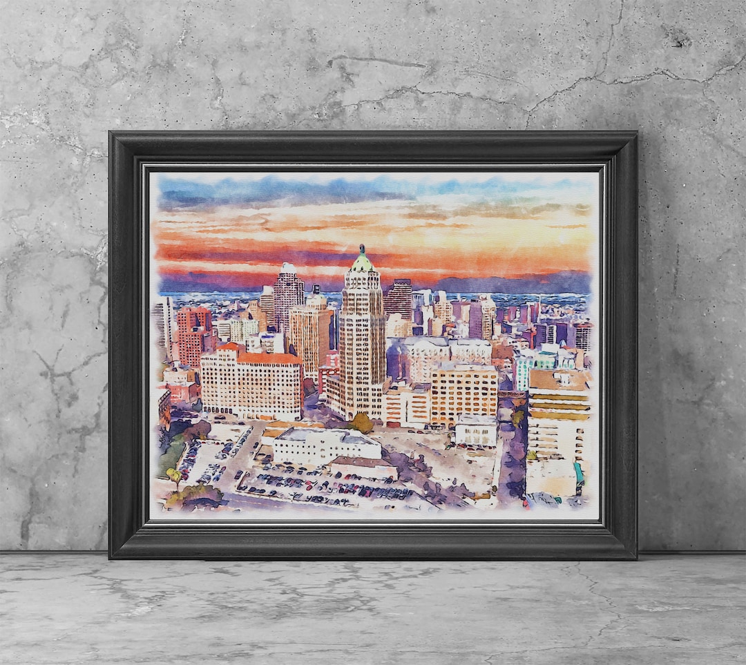 San Antonio Watercolor Art Print, San Antonio Texas Original Sketched