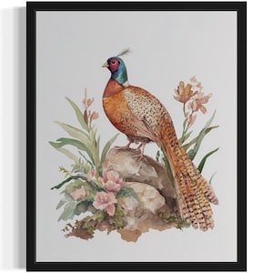 Pheasant Bird Watercolor Art Print, Wall Art Poster, Original Paint Artwork, Artwork Decor