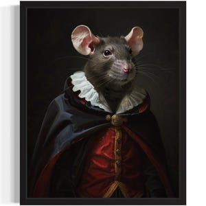 Rat Vampire Art Print Poster, Gothic Original Artwork, Rat Portrait Vintage Prints Decor