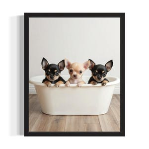 Chihuahua Smooth Skin Puppies in Bathtub Poster Art Print, Bathroom Wall Art Poster, Original Paint Artwork, Artwork Decor
