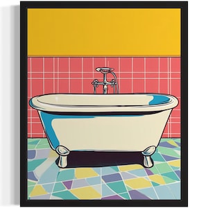 Bathtub Pop Art Print, Wall Art Poster, Original Paint Artwork, Artwork Decor