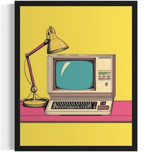 Desktop Computer Pop Art Print, Wall Art Poster, Original Paint Artwork, Artwork Decor