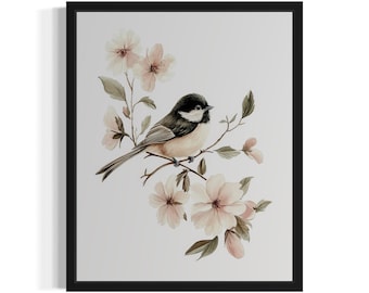 Chickadee Bird Watercolor Art Print, Wall Art Poster, Original Paint Artwork, Artwork Decor