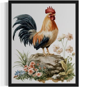 Rooster Watercolor Art Print, Wall Art Poster, Original Paint Artwork, Artwork Decor