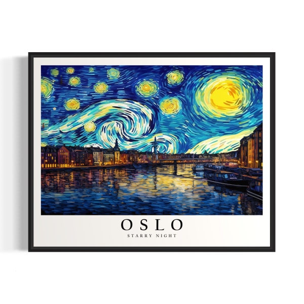 Oslo Starry Night Art Print, Van Gogh Oslo Poster Wall Art, Original Oslo Painting Decor
